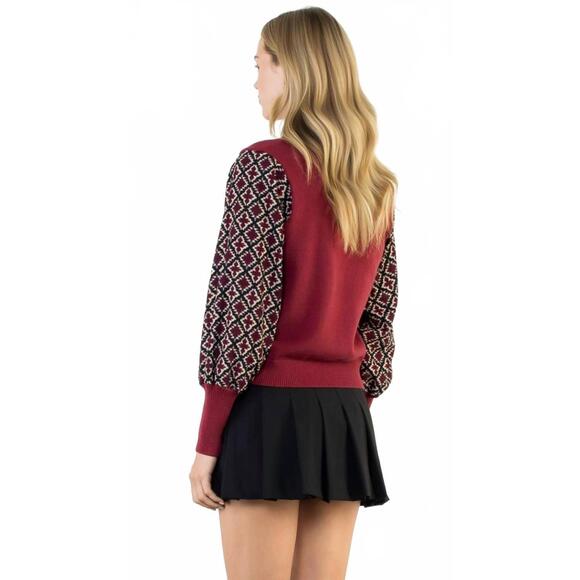 NEW THML mixed media knit sweater in burgundy - Picture 3 of 3